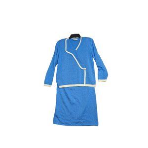 Vivanti Knit Suit Skirt Dress Sweater Vintage Blue 14 USA Stained